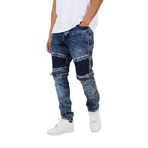 Brave Soul Mens Washed Biker Slim Jeans / Dark Blue